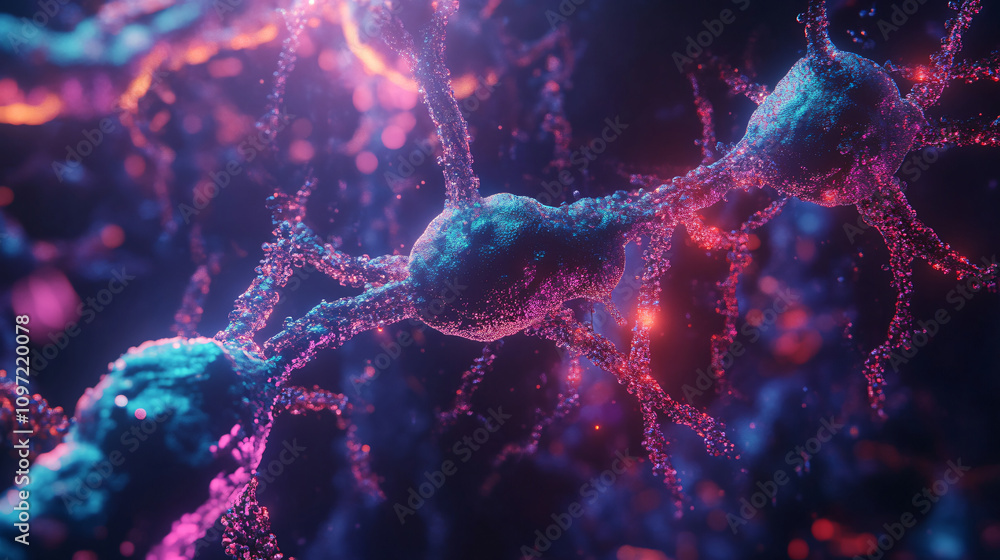 Aufkleber Microscopic view of neurons sending pulsating electric signals in the nervous system