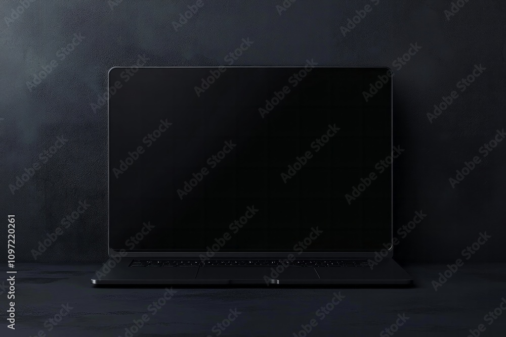 Aufkleber front view on blank dark modern laptop screen with place for web design website or landing page
