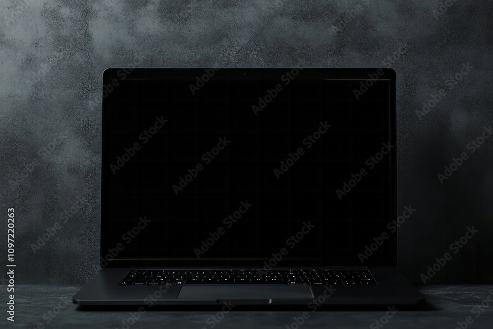Poster front view on blank dark modern laptop screen with place for web design website or landing page