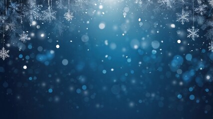 Obraz premium Fondo navideño con copos de nieve sobre fondo azul. Tarjeta Navideña