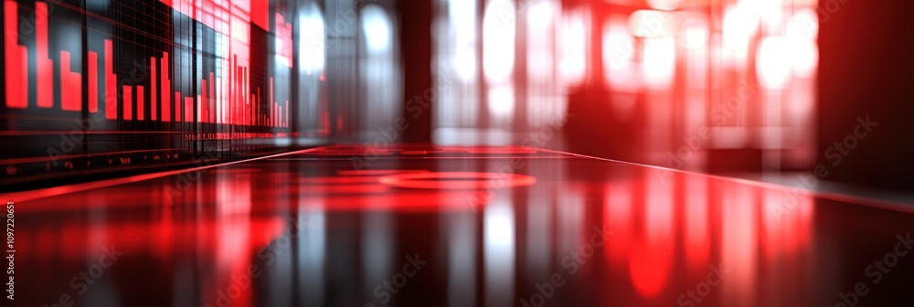 Aufkleber a futuristic, digital workspace with red accents and data visualizations.