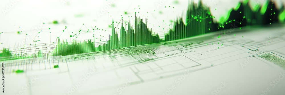 Poster A digital representation of data visualization with green accents and architectural elements.