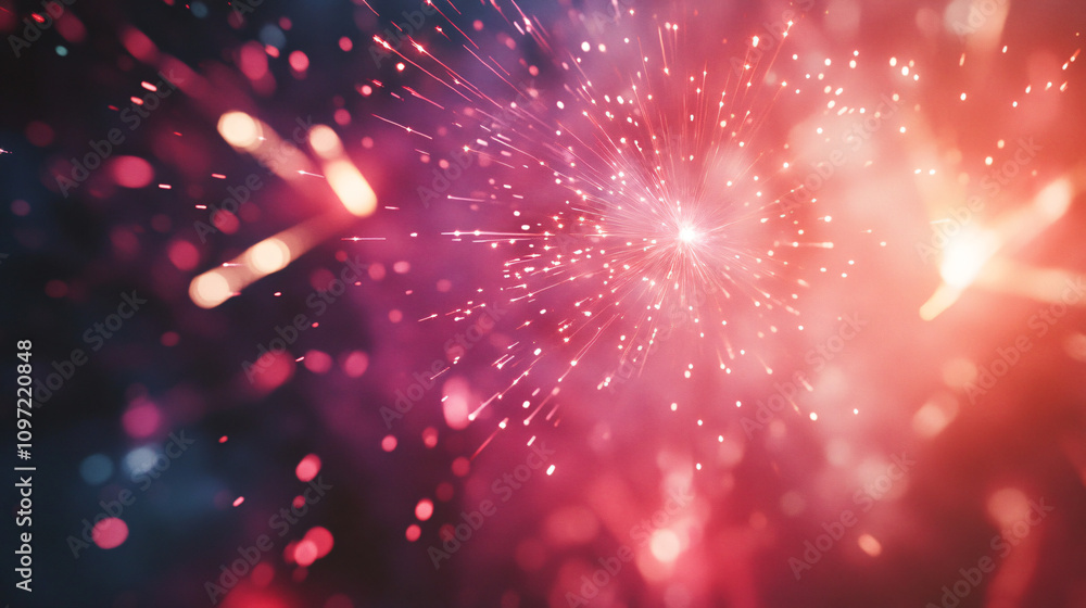 Poster vibrant fireworks bursting with colorful bokeh lights, adding a festive and joyous ambiance