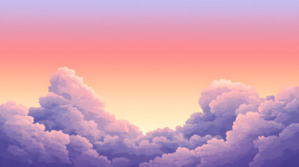 Gradient peach and lilac sky at dawn with soft cotton-like clouds adding warmth and peace