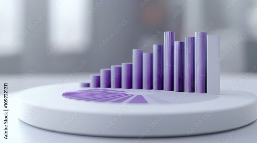 Aufkleber A 3D bar graph displaying data trends in shades of purple.