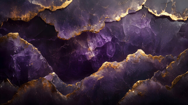Deep amethyst stone texture with shimmering golden veins giving a luxurious and rich visual effect