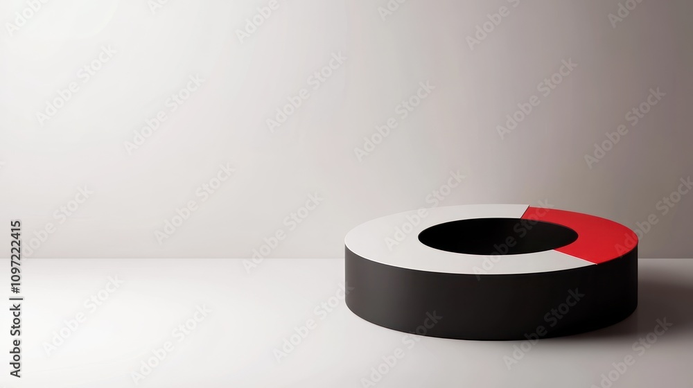 Leinwandbilder a minimalist cylindrical object with a black base and white top featuring a red segment.