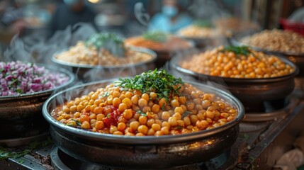 Obraz premium Steaming chickpeas in a street market