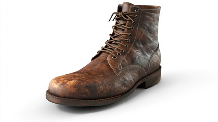 A Distressed Brown Leather Lace Up Boot