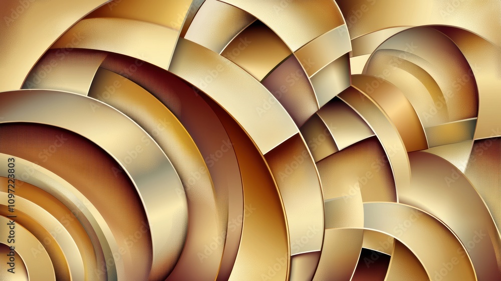 Poster abstract golden geometric pattern with overlapping curved shapes, ai