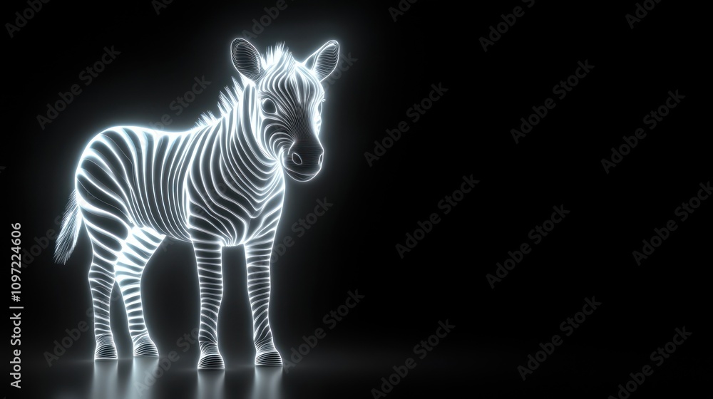 Poster a glowing outline of a zebra against a dark background.