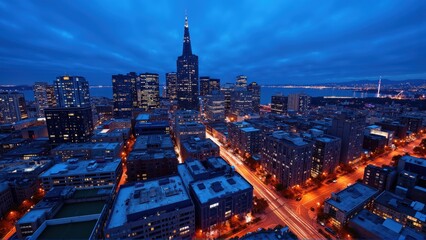 Obraz premium generative ai, Dynamic Urban Skyline at Dusk