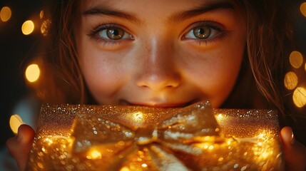 Naklejka premium A collection of heartwarming moments of people exchanging gifts during Christmas celebrations. Images capture children joyfully unwrapping presents, close-ups of beautifully wrapped gifts