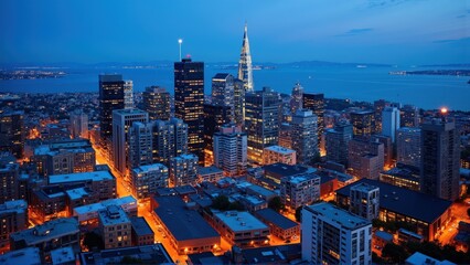 Obraz premium generative ai, Dynamic Urban Skyline at Dusk