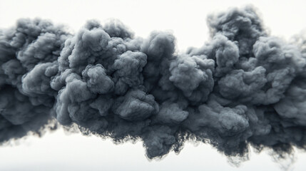 Swirling, billowing dark gray smoke creating abstract shapes against a bright white backdrop