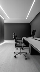 Modern and minimalist office in black and white 