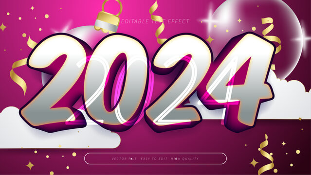 Pink Gold and White 2024 3d Editable Text Effect - Font Style