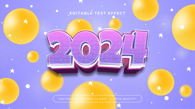 Yellow and Purple Violet 2024 3d Editable Text Effect - Font Style