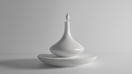 Fototapeta premium Minimalist White Ceramic Candle Holder with Soft Light Reflection