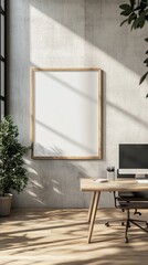 Modern empty blank interior office room for workMockup FrameMinimalistic concrete co working office