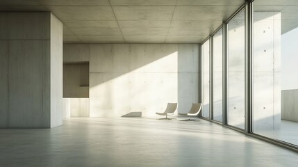Modern empty blank interior office room for workMockup FrameMinimalistic concrete co working office