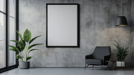 Modern empty blank interior office room for workMockup FrameMinimalistic concrete co working office