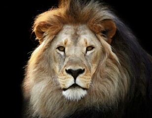 Obraz premium Portrait of a big male African lion on black