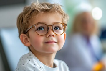 Child with spectacles at eye doctor s clinic