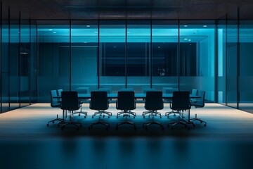 modern empty business corporate office meeting room is ready for businesspeople late at night 
