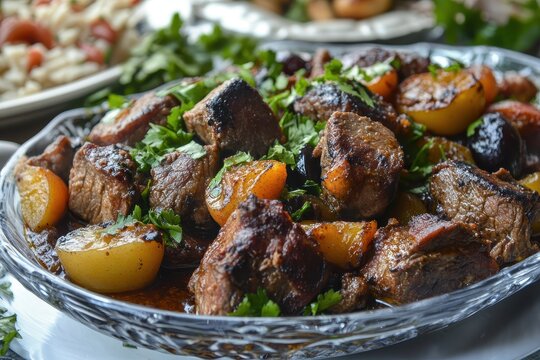 Classic tasty Turkish dishes Quince and plum lamb casserole lamb tandoori Ayvali erikli kuzu guvec kuzu tandir