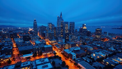 Obraz premium Generative AI, Dynamic Urban Skyline at Dusk