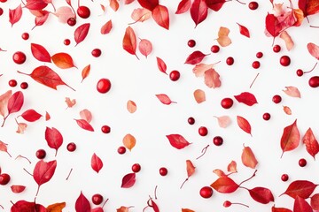 Cranberries drop onto white leaves