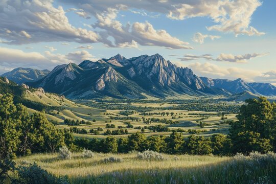 expansive vista of flatiron mountains outdoors