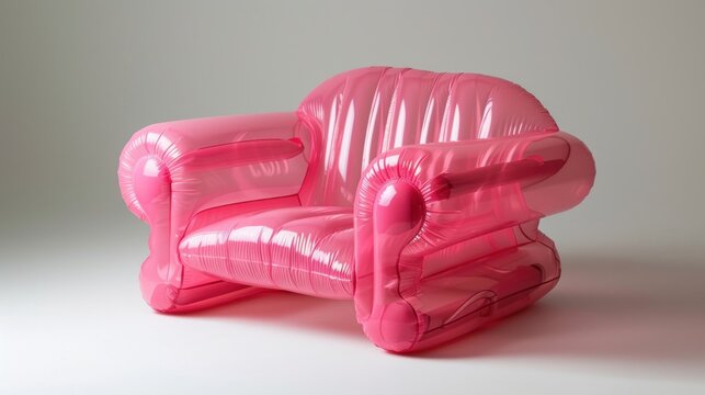 Pink inflatable armchair on white background.