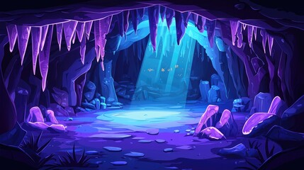 Underwater Cave Entrance with Icicles and Bioluminescent Light