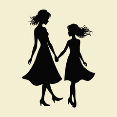Mother and daughter walking together in holding hands