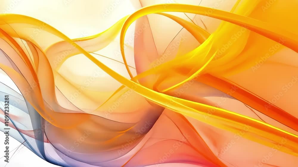Poster an abstract design featuring flowing waves and lines in warm colors like orange and yellow against a