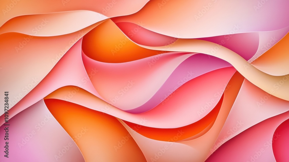 Poster abstract waves of pink and orange create a vibrant and dynamic visual flow, ai