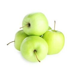 Many fresh green apples isolated on white