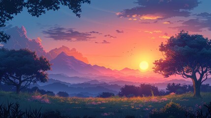 Fototapeta premium Peaceful Sunset Landscape