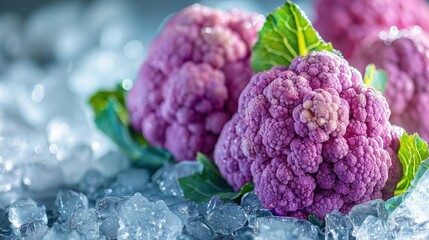 Fresh Purple Cauliflower on Ice