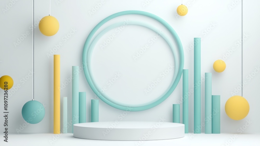 Aufkleber A minimalist display featuring geometric shapes in a soft color palette for presentations.