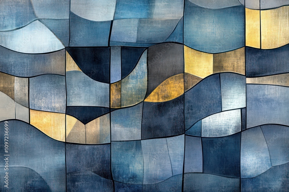 Aufkleber Abstract geometric design featuring blue and gold tones, creating a textured visual effect.