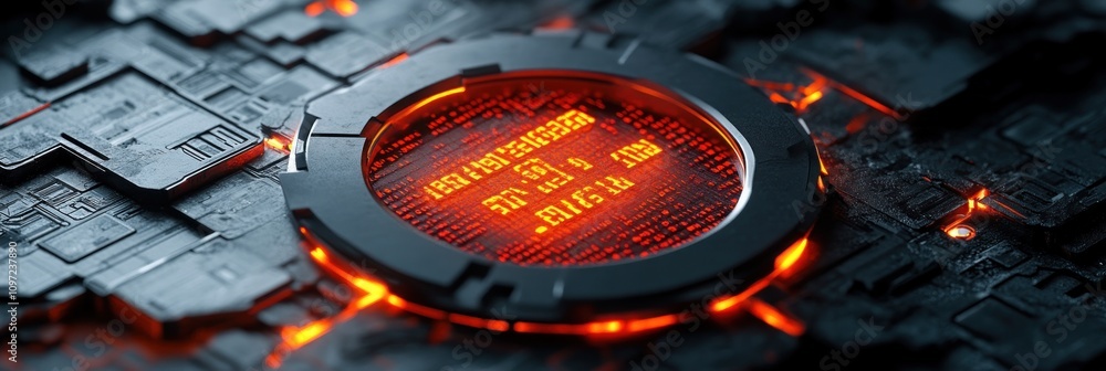 Poster A futuristic interface featuring glowing circuitry and digital elements.
