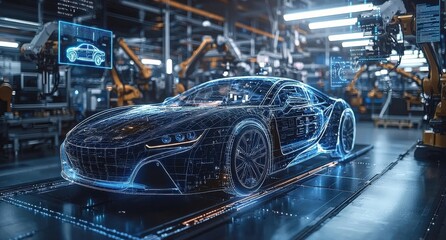 Obraz premium Digital twin technology in modern car manufacturing