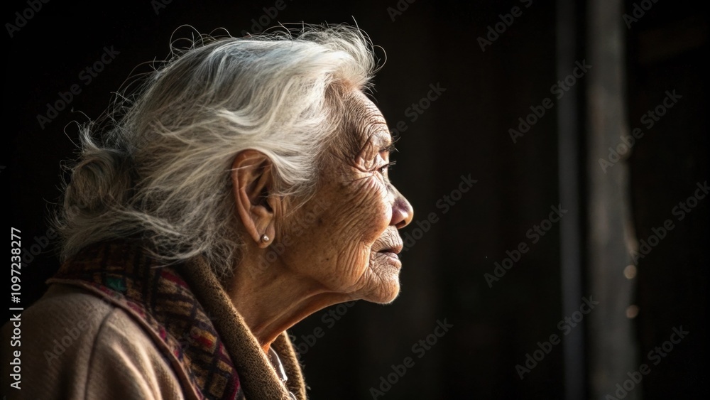 Aufkleber an enchanting image of an elderly person the gentle glow tracing the lines of their face and wispy h