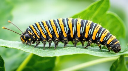 Naklejka premium Colorful Caterpillar on Leaf in Natural Green Environment