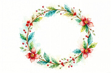 Watercolor floral wreath design featuring vibrant flowers and greenery suitable for seasonal decorations