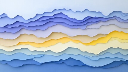 Abstract Layered Paper Landscape in Blues and Yellows