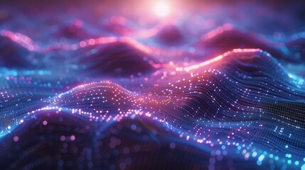 Futuristic neon light beams in vibrant blue and pink, creating an abstract technology-inspired background.